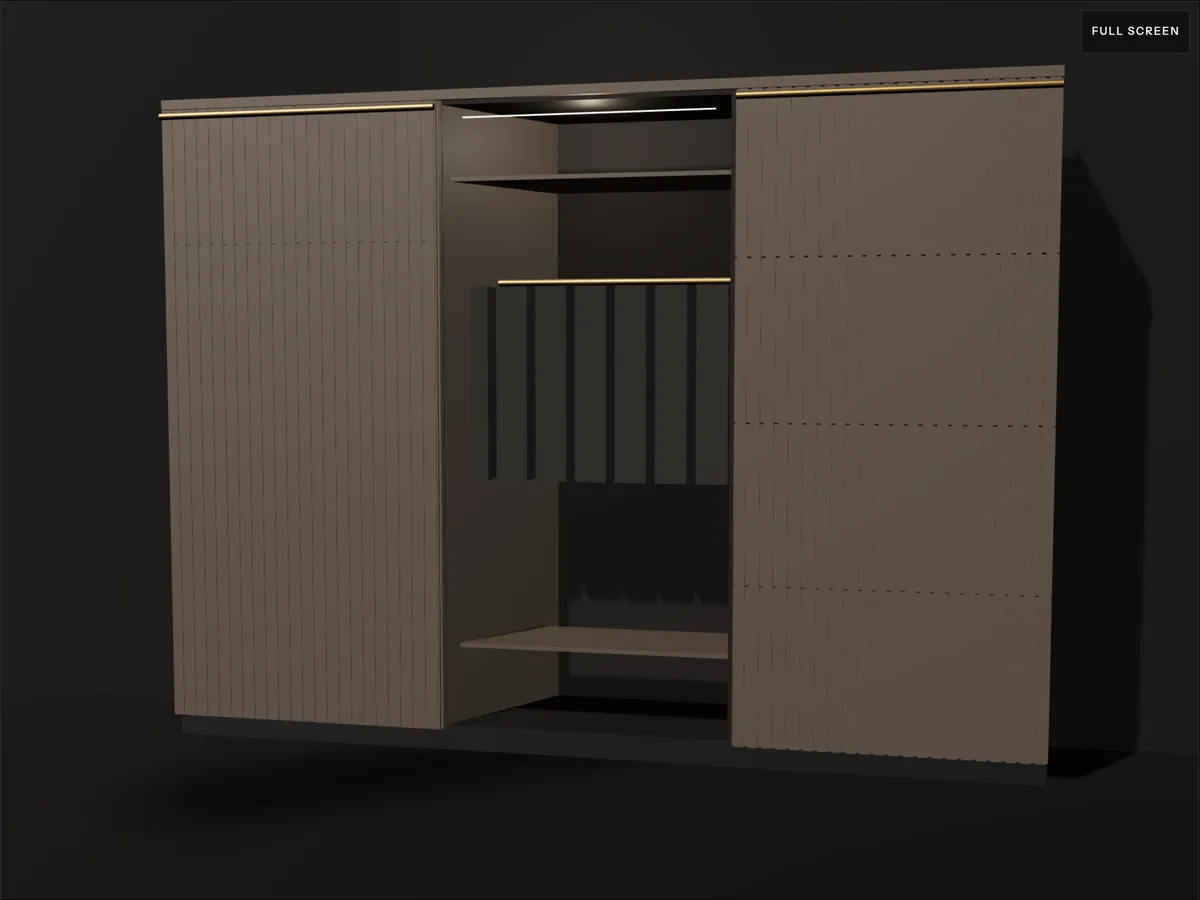 The wardrobe system drawn in three dimensions on the dark stage